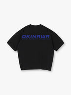 Minimal Bold Blue OKINAWA Great Wave Off Kanagawa Text Back Print T-Shirt