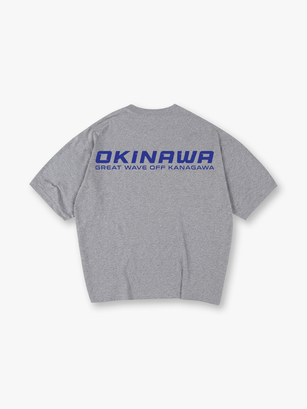 Minimal Bold Blue OKINAWA Great Wave Off Kanagawa Text Back Print T-Shirt