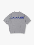 Minimal Bold Blue OKINAWA Great Wave Off Kanagawa Text Back Print T-Shirt