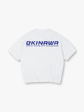 Minimal Bold Blue OKINAWA Great Wave Off Kanagawa Text Back Print T-Shirt