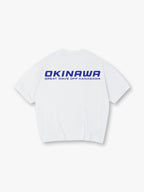 Minimal Bold Blue OKINAWA Great Wave Off Kanagawa Text Back Print T-Shirt