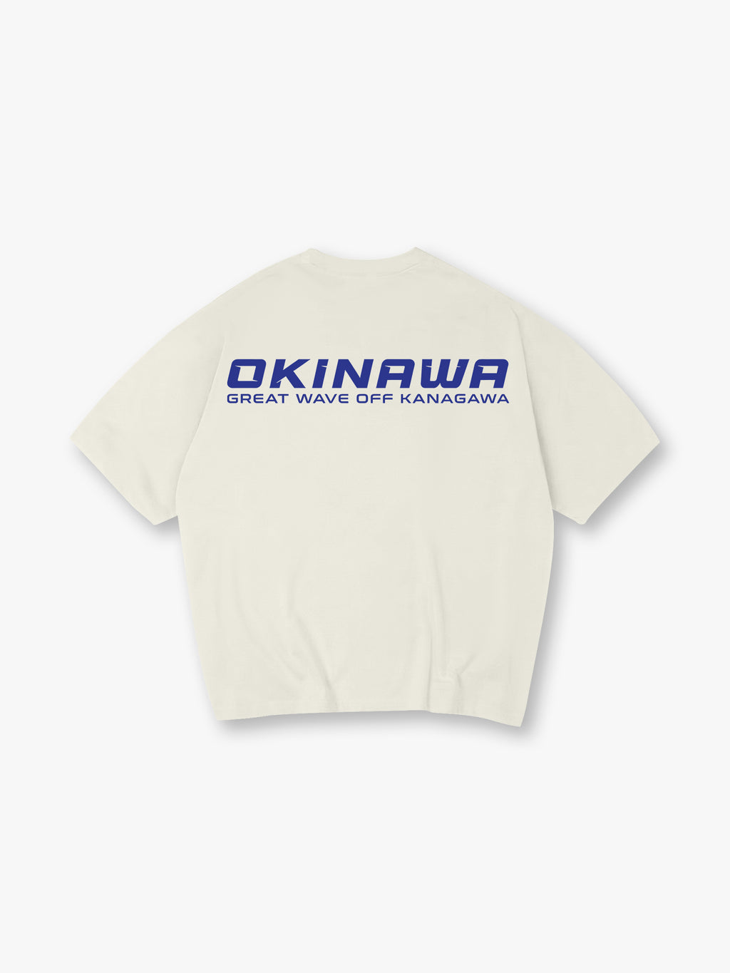 Minimal Bold Blue OKINAWA Great Wave Off Kanagawa Text Back Print T-Shirt