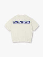 Minimal Bold Blue OKINAWA Great Wave Off Kanagawa Text Back Print T-Shirt