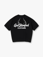 Sketch Demon Horns God Stamped Clothing Brush Script Logo Back Print T-Shirt