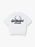 Sketch Demon Horns God Stamped Clothing Brush Script Logo Back Print T-Shirt