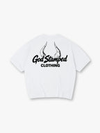 Sketch Demon Horns God Stamped Clothing Brush Script Logo Back Print T-Shirt
