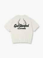 Sketch Demon Horns God Stamped Clothing Brush Script Logo Back Print T-Shirt