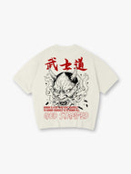 Vintage Japanese Hannya Oni Mask Bushido Kanji Honor Quote Back Print T-Shirt