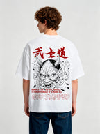 Vintage Japanese Hannya Oni Mask Bushido Kanji Honor Quote Back Print T-Shirt