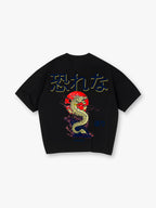 Vintage Japanese Golden Dragon Red Sun Cloud Kanji Text Back Print T-Shirt