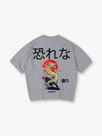 Vintage Japanese Golden Dragon Red Sun Cloud Kanji Text Back Print T-Shirt
