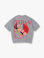 Vintage Japan Pink Cherry Blossom Sakura Kanji Red Sun Frame Back Print  T-Shirt