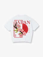 Vintage Japan Pink Cherry Blossom Sakura Kanji Red Sun Frame Back Print  T-Shirt