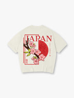 Vintage Japan Pink Cherry Blossom Sakura Kanji Red Sun Frame Back Print  T-Shirt