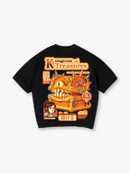Retro Game Mimic Treasure Chest Warrior Girl Japanese Text Back Print T-Shirt