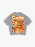 Retro Game Mimic Treasure Chest Warrior Girl Japanese Text Back Print T-Shirt