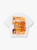 Retro Game Mimic Treasure Chest Warrior Girl Japanese Text Back Print T-Shirt