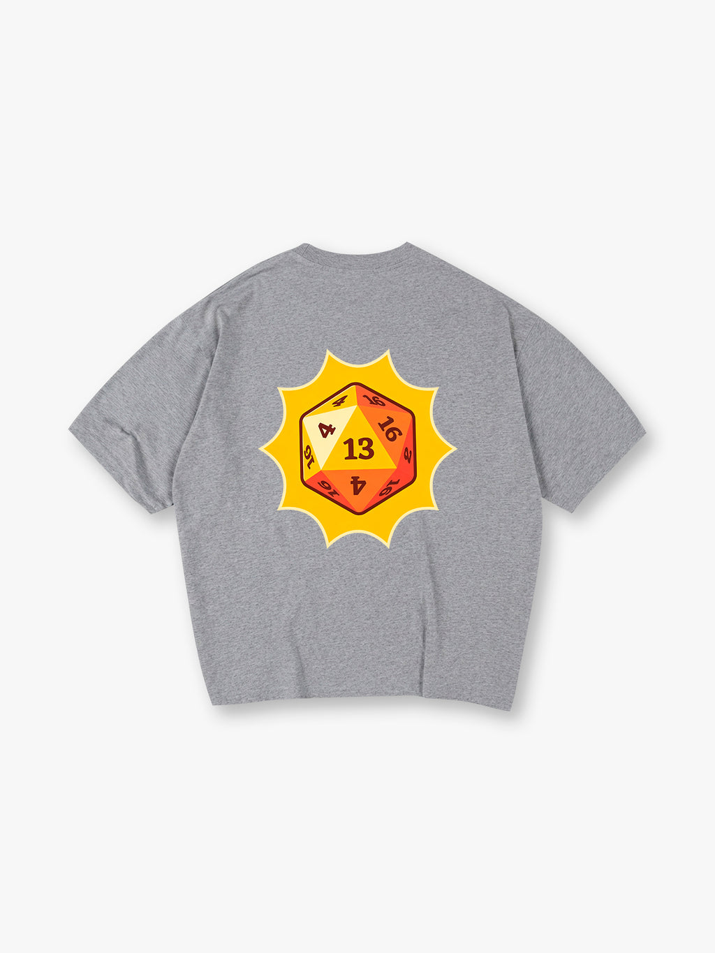 Lucky Number 13 D20 Dice Yellow Sunburst Graphic Back Print RPG Gamer Casual T-Shirt
