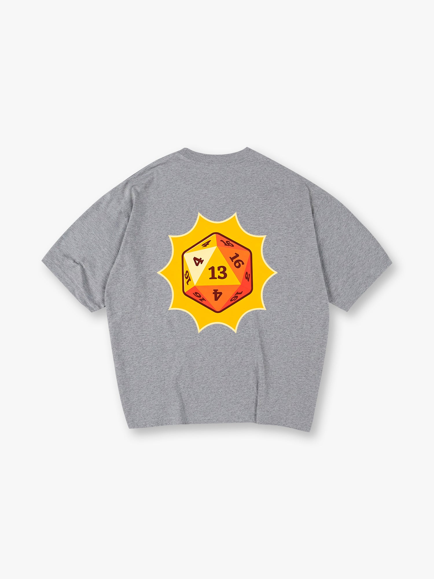 Lucky Number 13 D20 Dice Yellow Sunburst Graphic Back Print RPG Gamer Casual T-Shirt