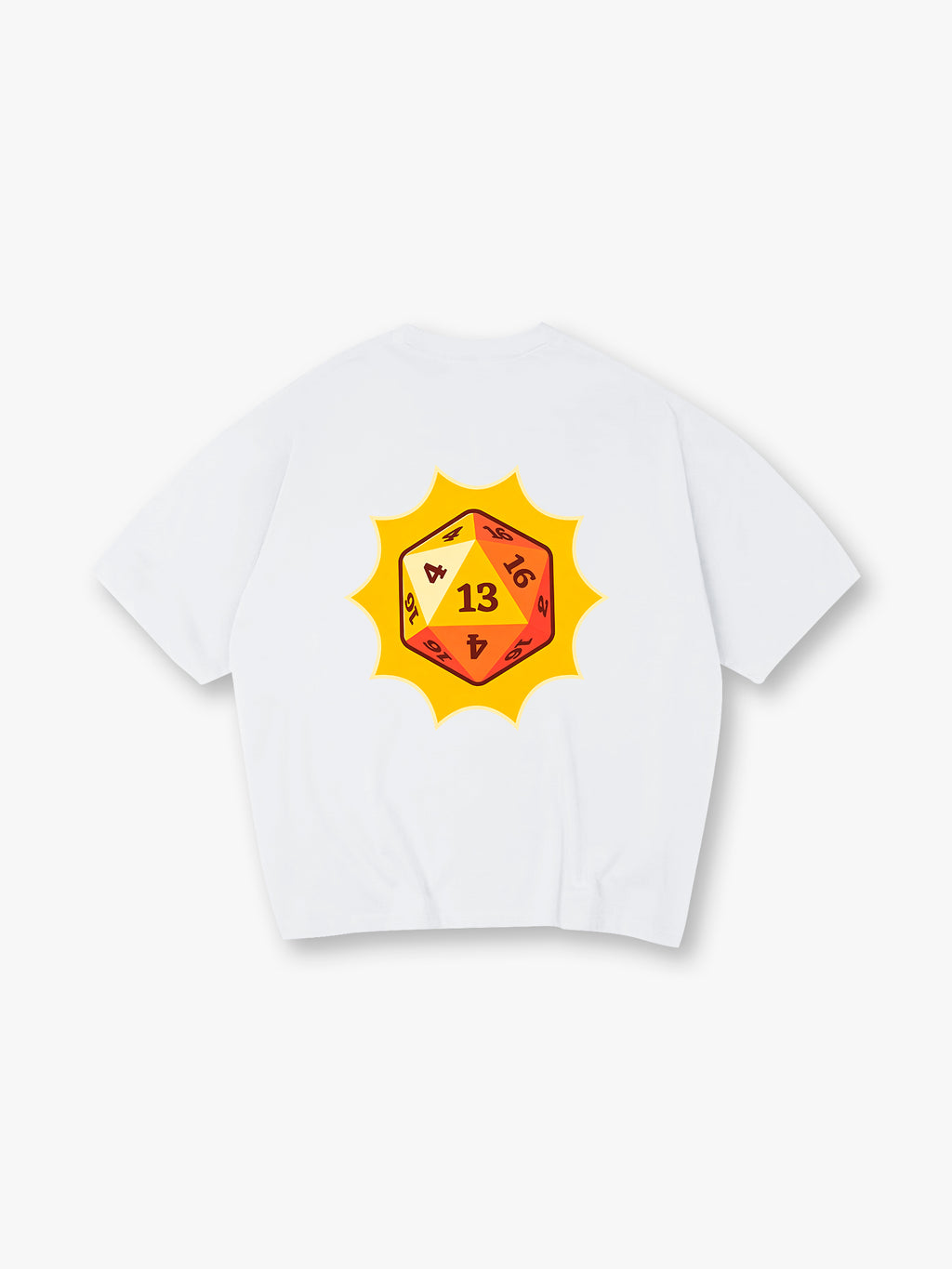 Lucky Number 13 D20 Dice Yellow Sunburst Graphic Back Print RPG Gamer Casual T-Shirt