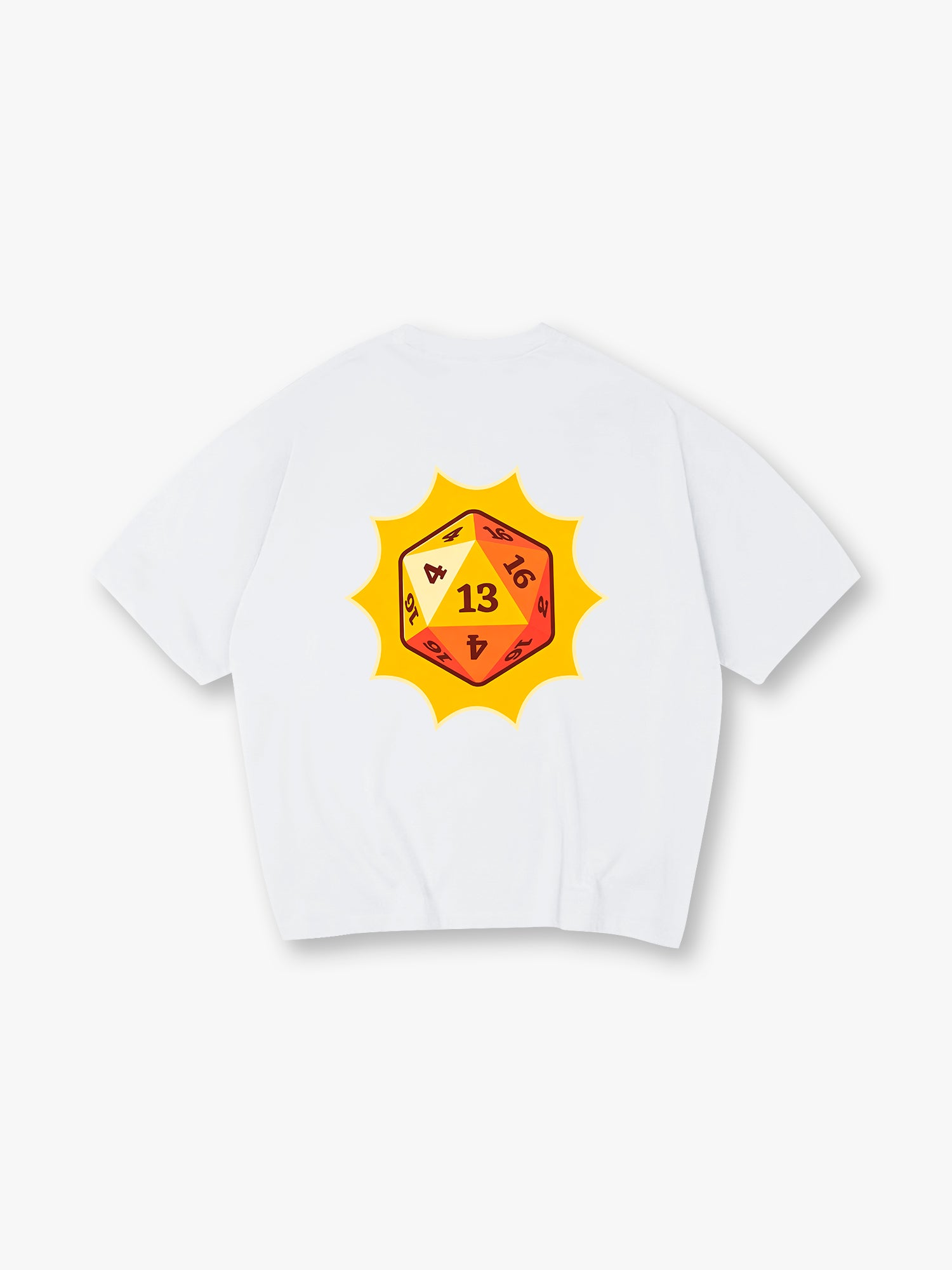 Lucky Number 13 D20 Dice Yellow Sunburst Graphic Back Print RPG Gamer Casual T-Shirt
