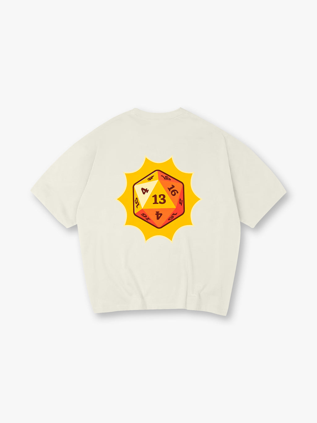 Lucky Number 13 D20 Dice Yellow Sunburst Graphic Back Print RPG Gamer Casual T-Shirt