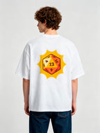 Lucky Number 13 D20 Dice Yellow Sunburst Graphic Back Print RPG Gamer Casual T-Shirt