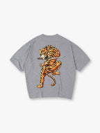 Vintage Japanese Warrior Tiger Holding Samurai Katana Sword Back Print T-Shirt