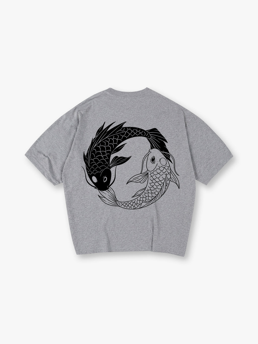 Minimal Yin Yang Black White Japanese Koi Fish Circle Line Art Back Print T-Shirt