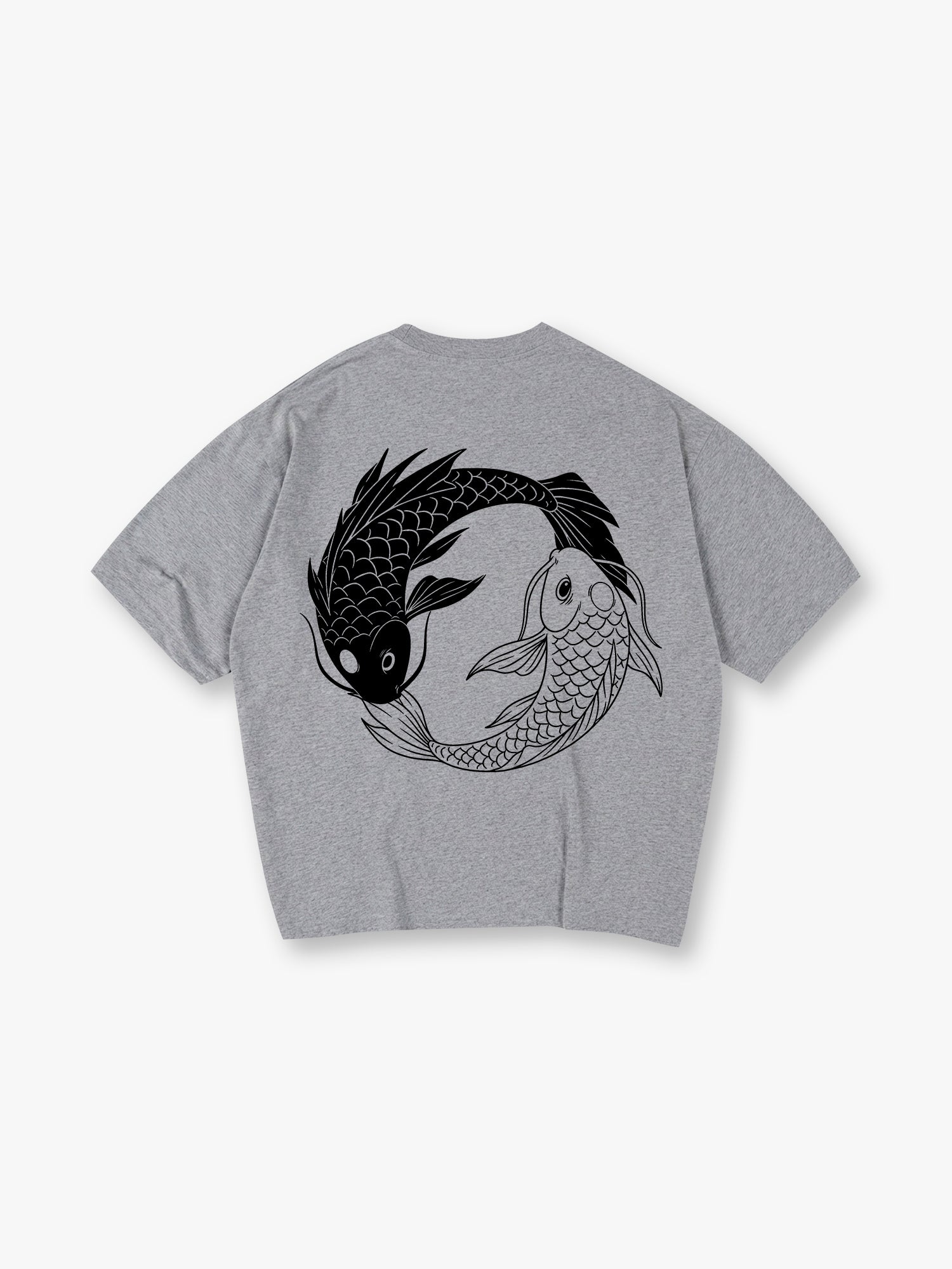 Minimal Yin Yang Black White Japanese Koi Fish Circle Line Art Back Print T-Shirt