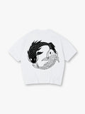 Minimal Yin Yang Black White Japanese Koi Fish Circle Line Art Back Print T-Shirt