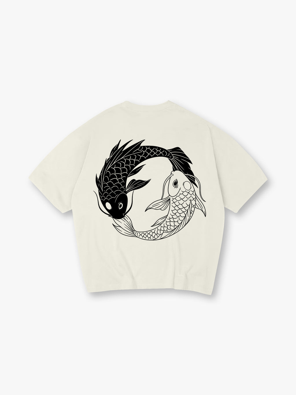 Minimal Yin Yang Black White Japanese Koi Fish Circle Line Art Back Print T-Shirt