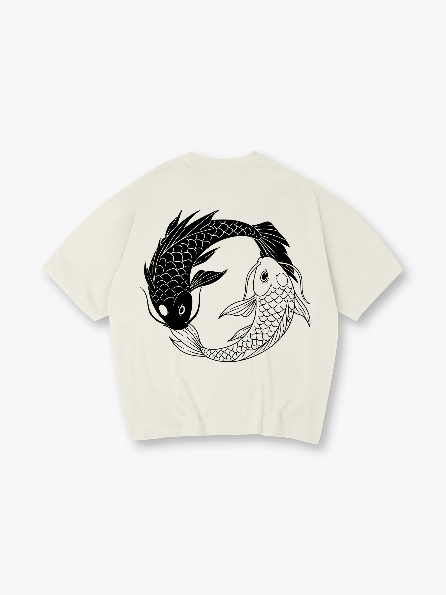 Minimal Yin Yang Black White Japanese Koi Fish Circle Line Art Back Print T-Shirt