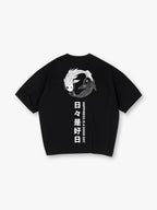 Yin Yang Black White Koi Fish Japanese Kanji Happiness Quote Vertical Text Back Print T-Shirt