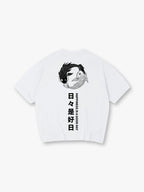 Yin Yang Black White Koi Fish Japanese Kanji Happiness Quote Vertical Text Back Print T-Shirt