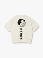 Yin Yang Black White Koi Fish Japanese Kanji Happiness Quote Vertical Text Back Print T-Shirt