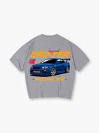 JDM Legend Drifter Blue Nissan Skyline GTR R34 Car Japanese Soul Kanji Back Print T-Shirt