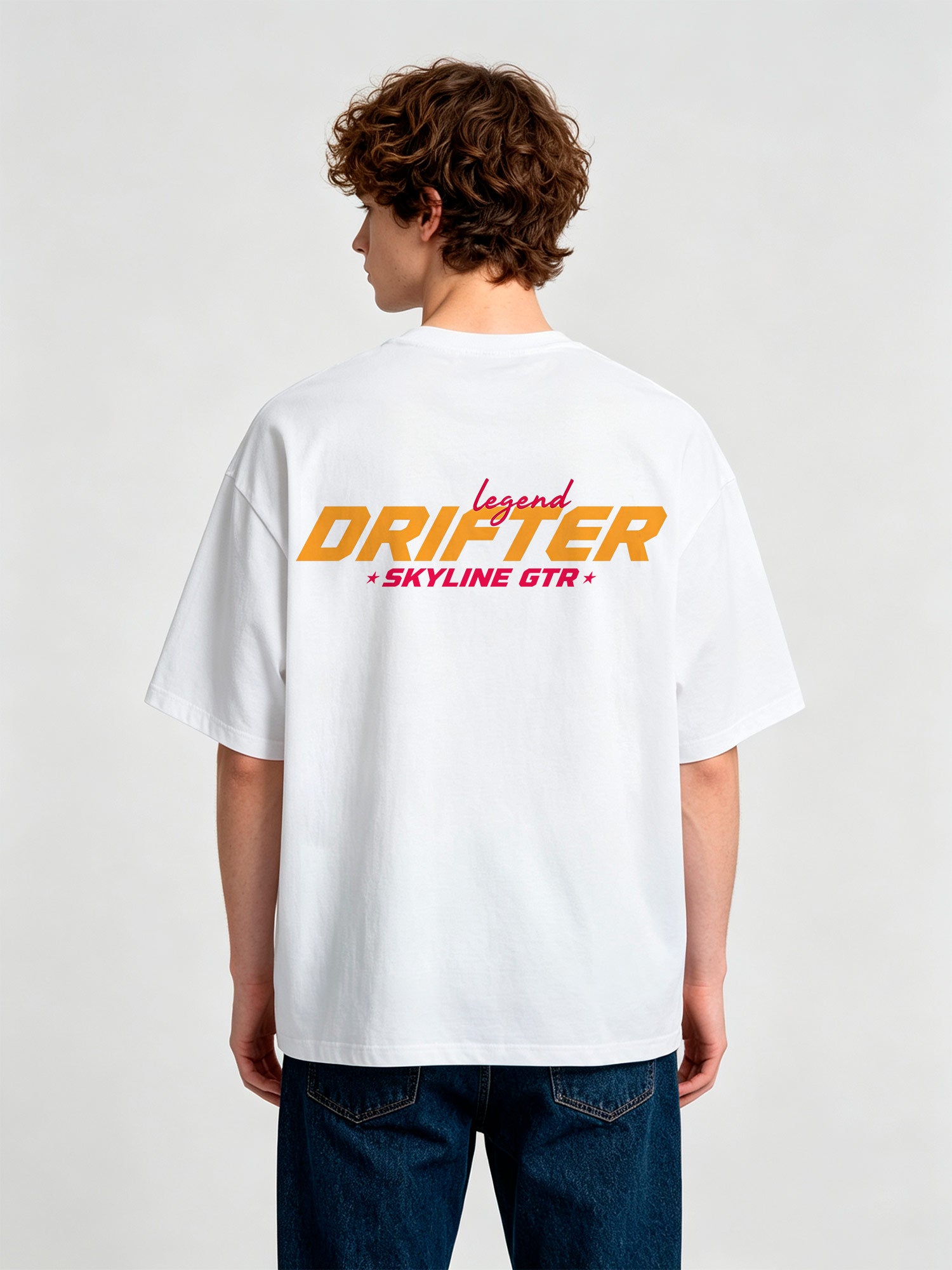Minimal Legend Drifter Skyline GTR Bold Orange Red Racing Text Back Print T-Shirt
