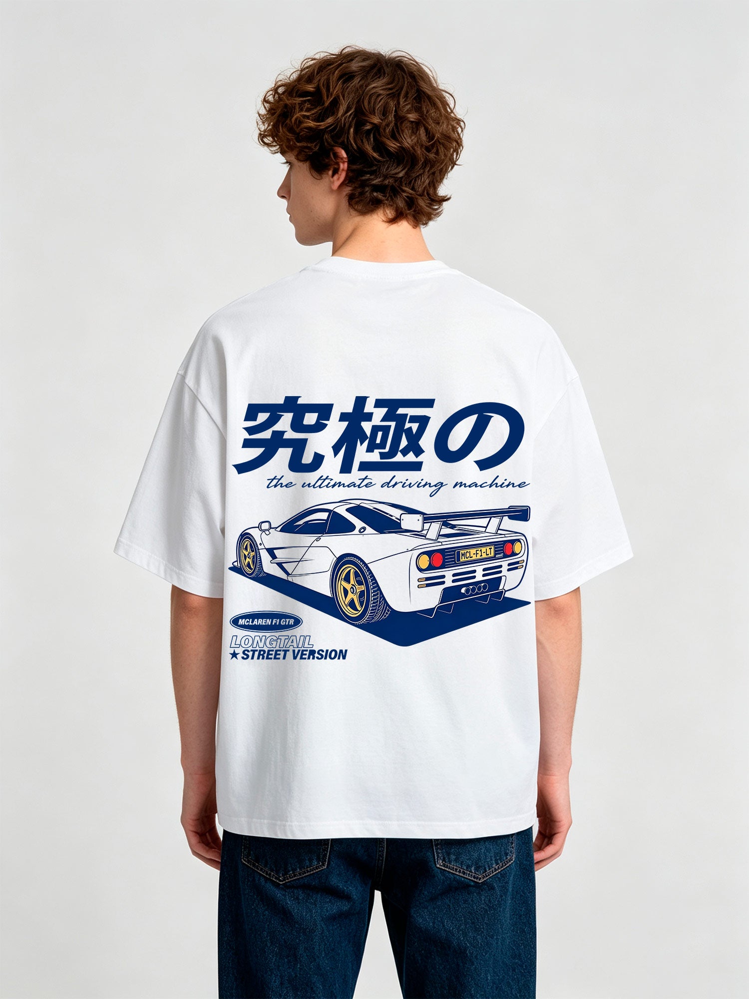 Vintage McLaren F1 GTR Longtail Supercar Japanese Kanji Racing Graphic Back Print T-Shirt