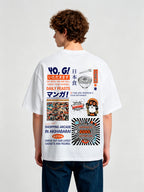 Vintage Akihabara Japan Manga Ramen Maneki Neko Collage Kanji Text Back Print T-Shirt