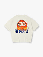 Cute Red Japanese Daruma Doll Safe Home No Sickness Disaster Kanji Print T-Shirt