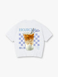 Cute Iced Hojicha Latte Summer Drink Checkerboard God Stamped Japanese Kanji Back T-Shirt