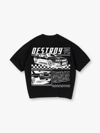 Art Nissan Skyline GT-R R34 JDM Destroy Kanji Checkered Racing Graphic T-Shirt