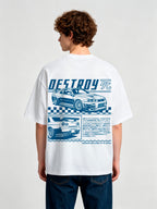Art Nissan Skyline GT-R R34 JDM Destroy Kanji Checkered Racing Graphic T-Shirt