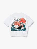 Angry Salmon Sushi Monster Ukiyo-E Great Wave Red Sun Cloud Seagull T-Shirt