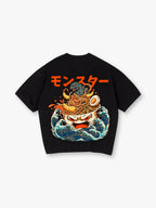 Giant Ramen Bowl Tempura Ukiyo-E Waves Orange Japanese Monster Kanji T-Shirt