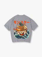 Giant Ramen Bowl Tempura Ukiyo-E Waves Orange Japanese Monster Kanji T-Shirt