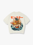 Giant Ramen Bowl Tempura Ukiyo-E Waves Orange Japanese Monster Kanji T-Shirt