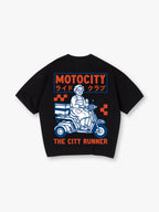 Vintage Motocity Grandma Scooter Delivery Bike Japanese Katakana City Runner Print T-Shirt