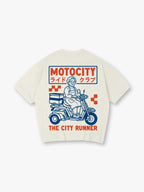 Vintage Motocity Grandma Scooter Delivery Bike Japanese Katakana City Runner Print T-Shirt
